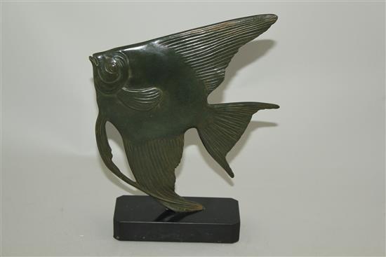 A French Art Deco patinated bronze model of an Angel fish, 10in.